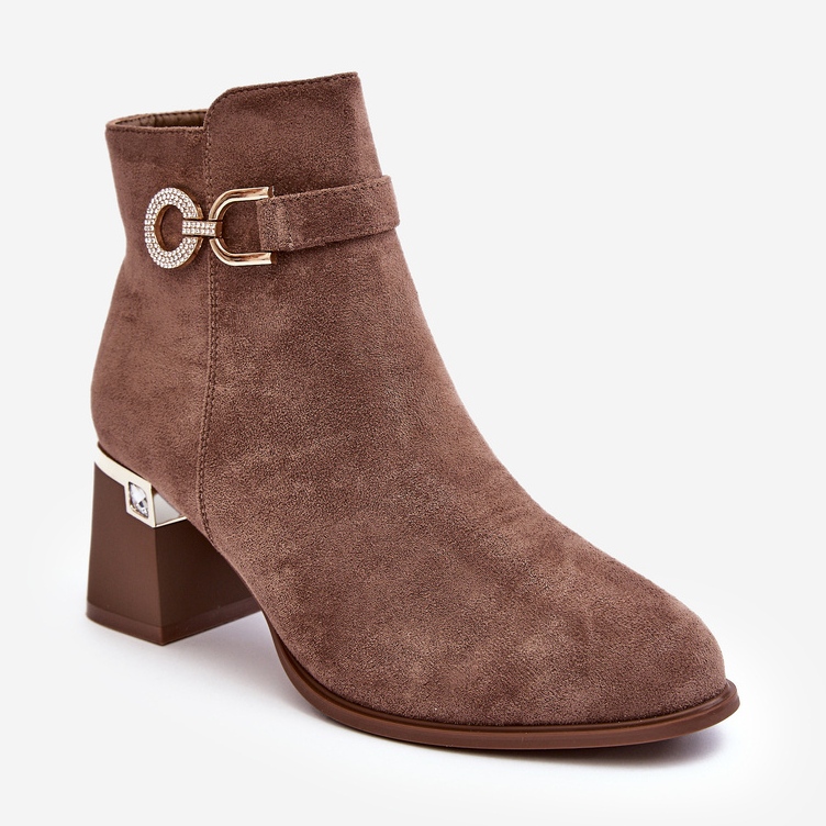 WJ2 Modne Damskie Zamszowe Botki Brązowe Nola 1