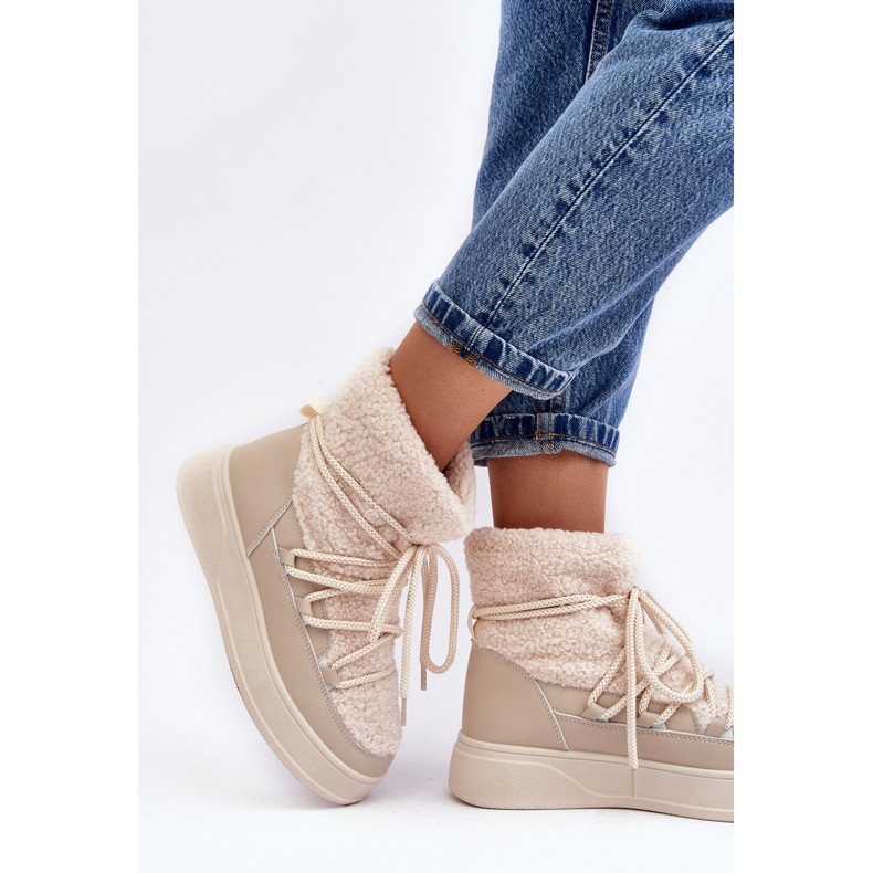 FG2 Damskie Śniegowce Na Platformie Jasnobeżowe Ahatissa beżowy 2