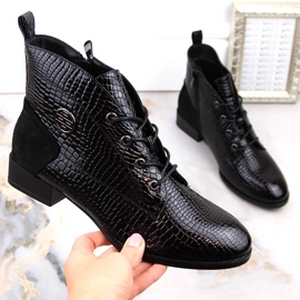 Lakierowane botki damskie kroko ocieplane czarne Filippo DBT4824 1