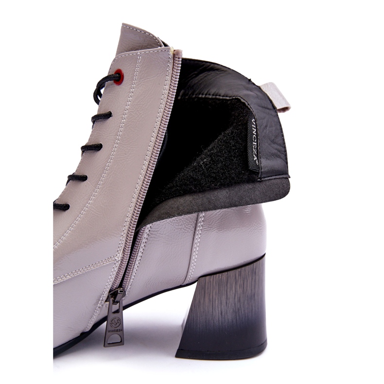 Vinceza Lakierowane Botki Na Słupku Szare 1