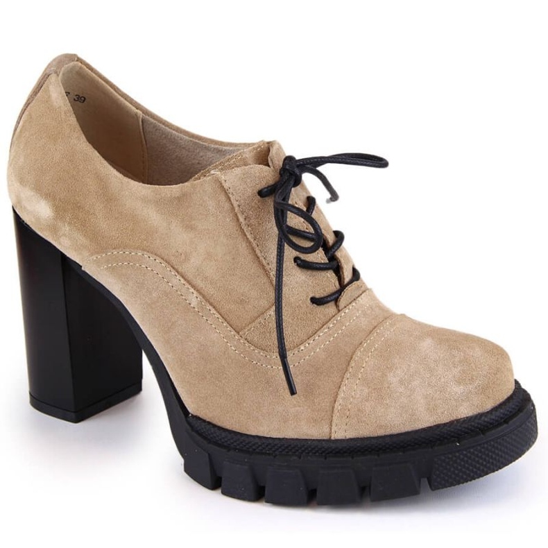 Skórzane półbuty na słupku i platformie Filippo W PAW473B beżowe 1