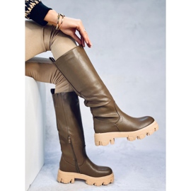 Oficerki na grubej podeszwie Hewes Army Green zielone 2