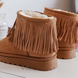 Ocieplane Botki Śniegowce Dziecięce Z Ozdobnymi Frędzlami Camel Nimia brązowe 5