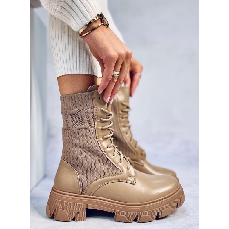 Workery z elastyczną cholewką Calling Khaki beżowy 1