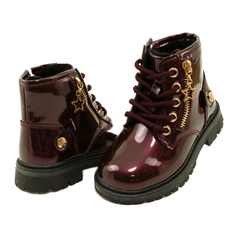 Miss Kozaki dziewczęce lakierowane gwiazdka 23DZ23-6593 bordowe czerwone 4