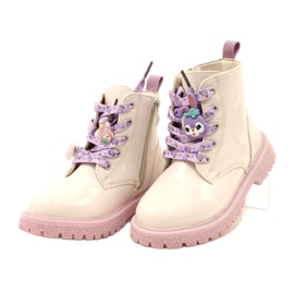 Botki Lakierowane Ze Spinkami Ozdobnymi Miss 23DZ23-6582 beżowy 2