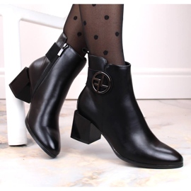 Botki damskie na ozdobnym słupku ocieplane czarne Potocki SZ12227 1