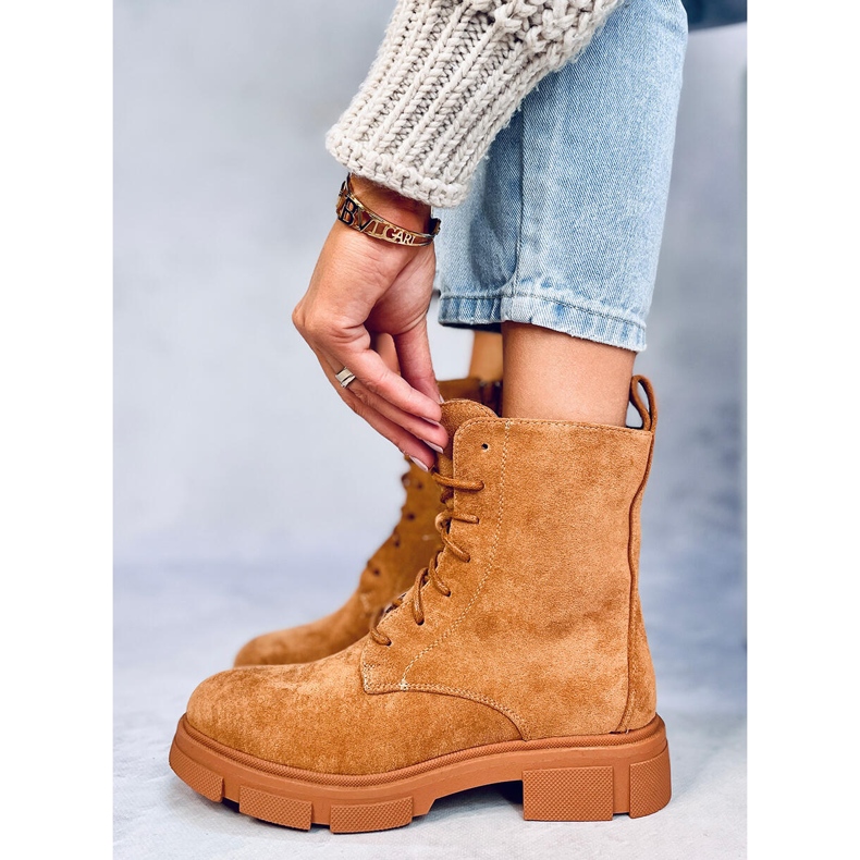 Workery sznurowane Zoe Camel brązowe 1