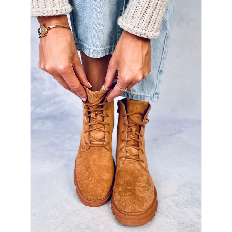 Workery sznurowane Zoe Camel brązowe 2