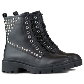 Rockowe workery damskie z ekoskóry czarne 1