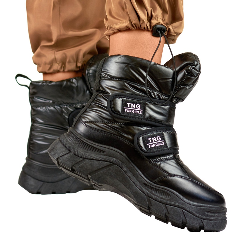 Czarne śniegowce damskie na rzep 1