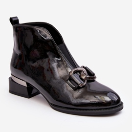 Vinceza Lakierowane Botki Damskie Na Niskim Obcasie Ocieplane Czarne Loos 1