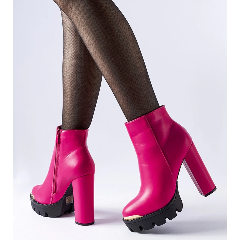 Inna Różowe botki z ozdobnym noskiem na słupku Pepe 2