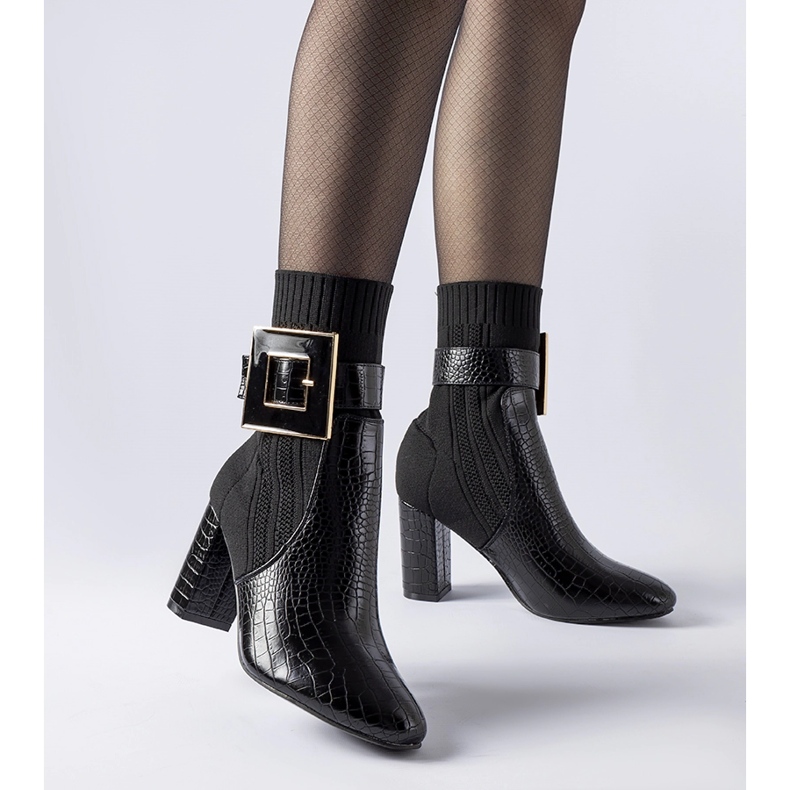 Czarne skarpetkowe botki zwierzęcy wzór Enrice 1