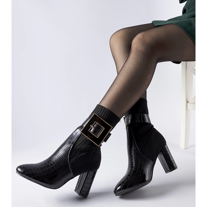 Czarne skarpetkowe botki zwierzęcy wzór Enrice 2