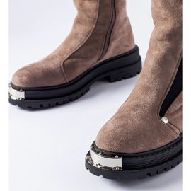 Brązowe ocieplane botki ozdobny nosek Bologna 1