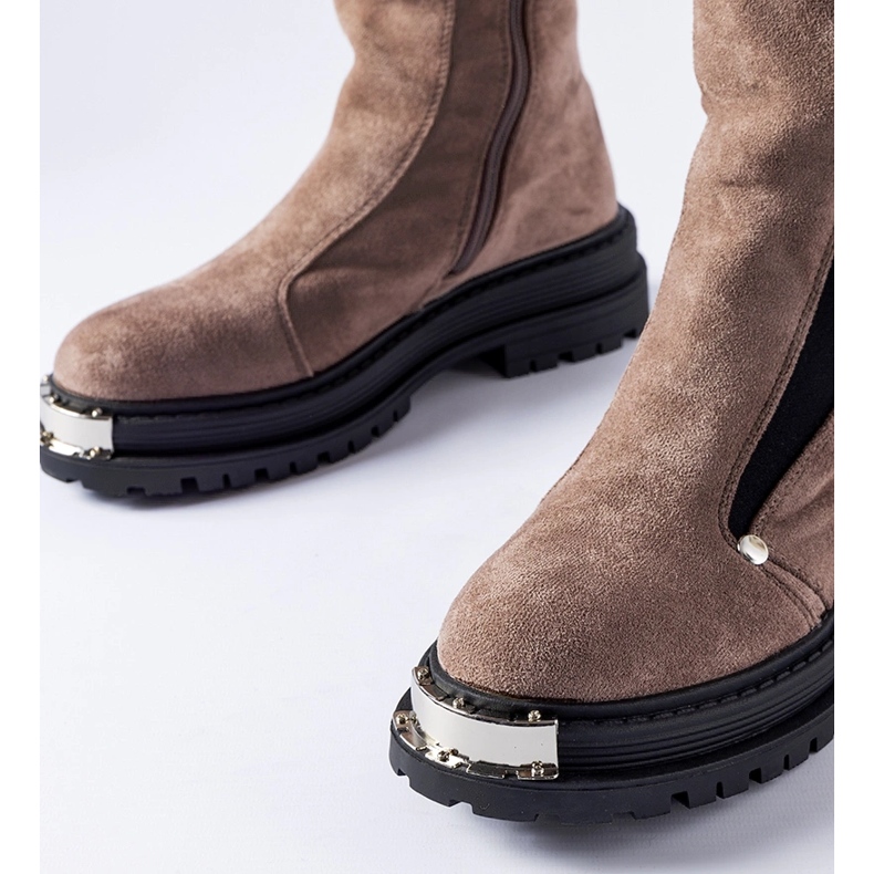 Brązowe ocieplane botki ozdobny nosek Bologna 1