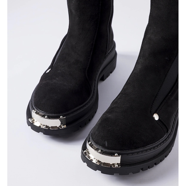 Czarne ocieplane botki ozdobny nosek Bologna 1