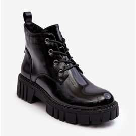 Sergio Leone Lakierowane Ocieplane Botki Sznurowane Czarne Bjorg 2