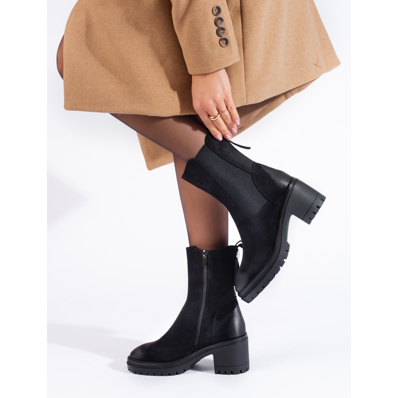 Czarne botki damskie na słupku z wysoką cholewką Vinceza 1