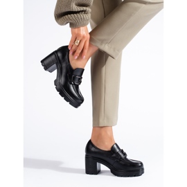 W. Potocki Damskie czarne półbuty na szerokim słupku Potocki 1