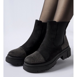 Czarne botki z cyrkoniami eko-zamsz Grinzane 1