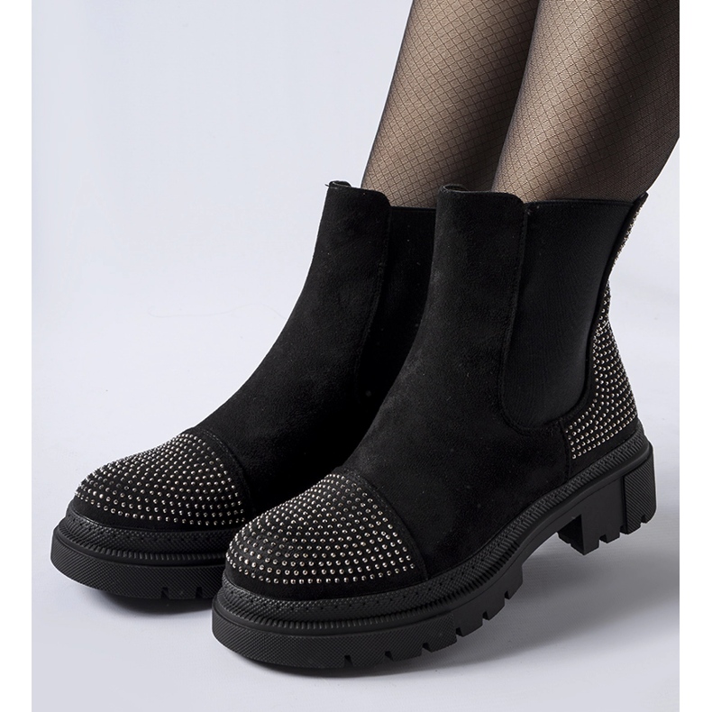 Czarne botki z cyrkoniami eko-zamsz Grinzane 1