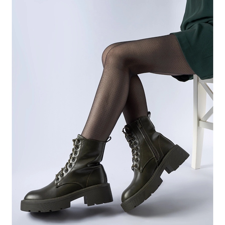 Zielone ocieplane botki gruba podeszwa Cirillo 1