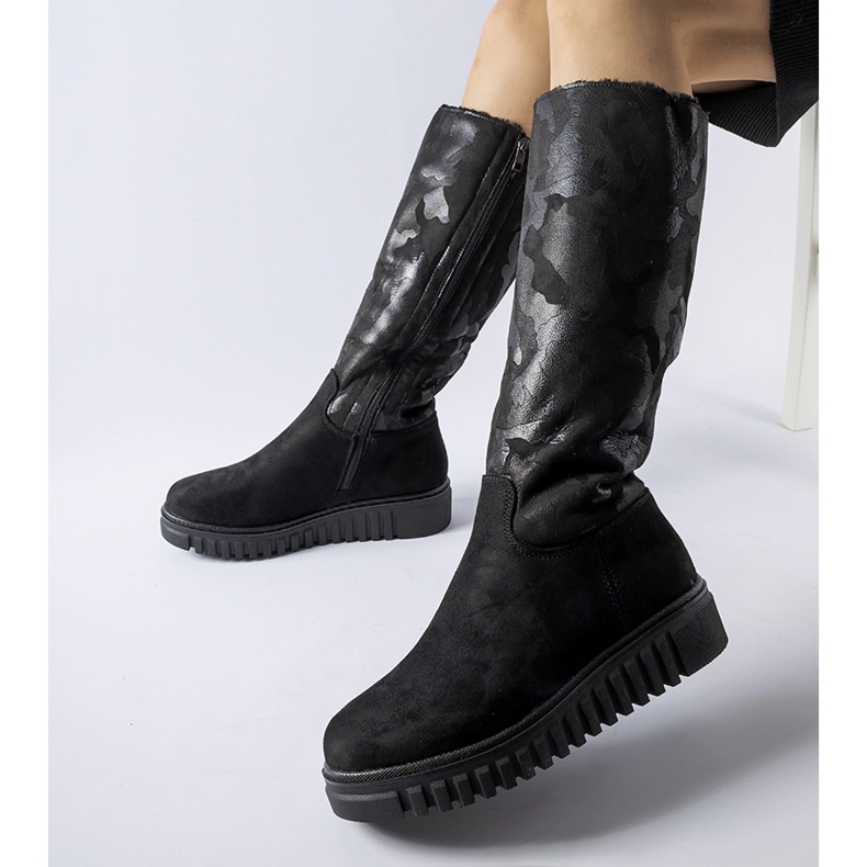 Czarne ocieplane kozaki moro eko-zamsz Piazzola 1