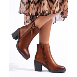 SHELOVET Brązowe damskie botki na słupku 1