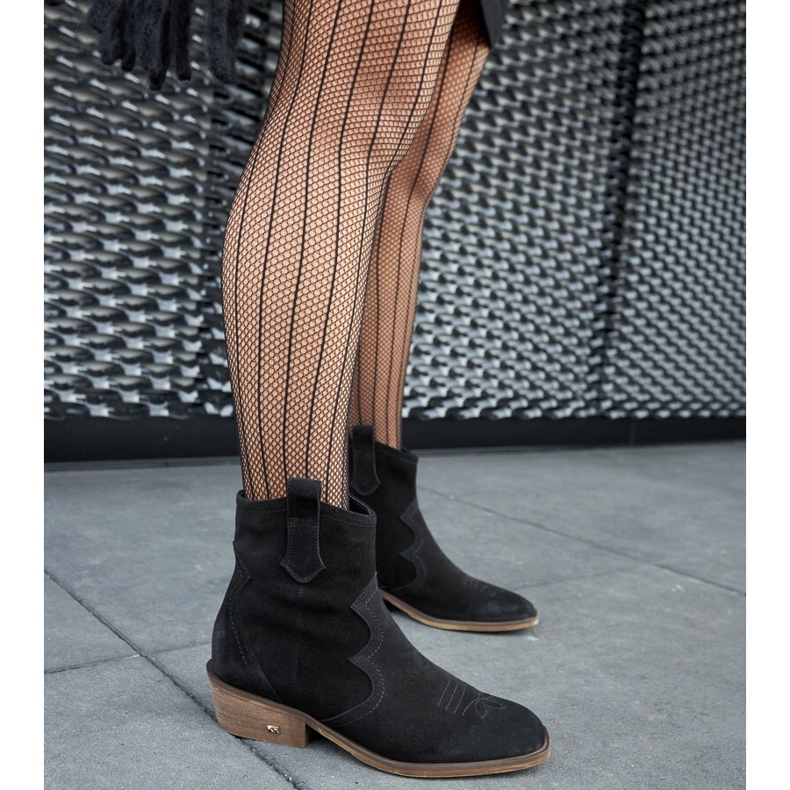 Czarne skórzane botki na niskim słupku Karino 2