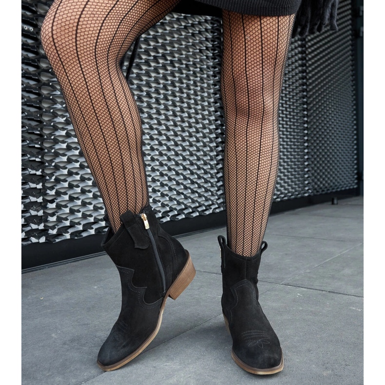 Czarne skórzane botki na niskim słupku Karino 1