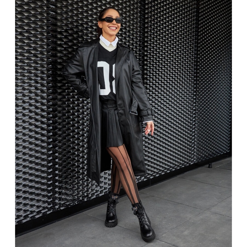 Czarne skórzane ocieplane trapery Karino 1