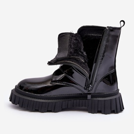 FR1 Lakierowane Ocieplane Botki Dziewczęce Czarne Rilina 2