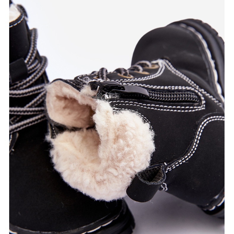Dziecięce Trapery Botki Na Suwak z Kożuszkiem Czarne Marialee 2
