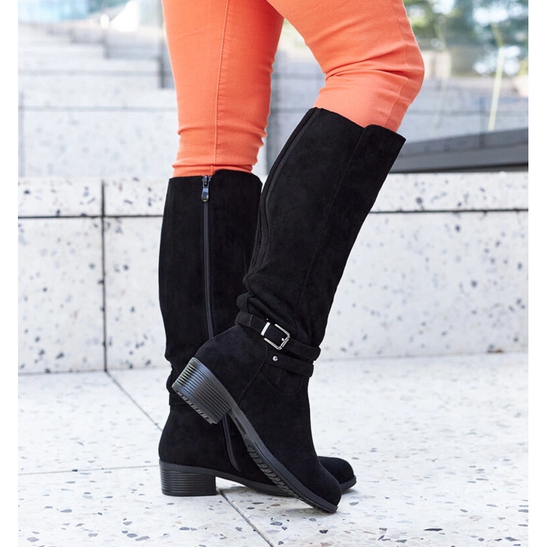 Czarne ocieplane kozaki eko-zamsz Aldisio 1