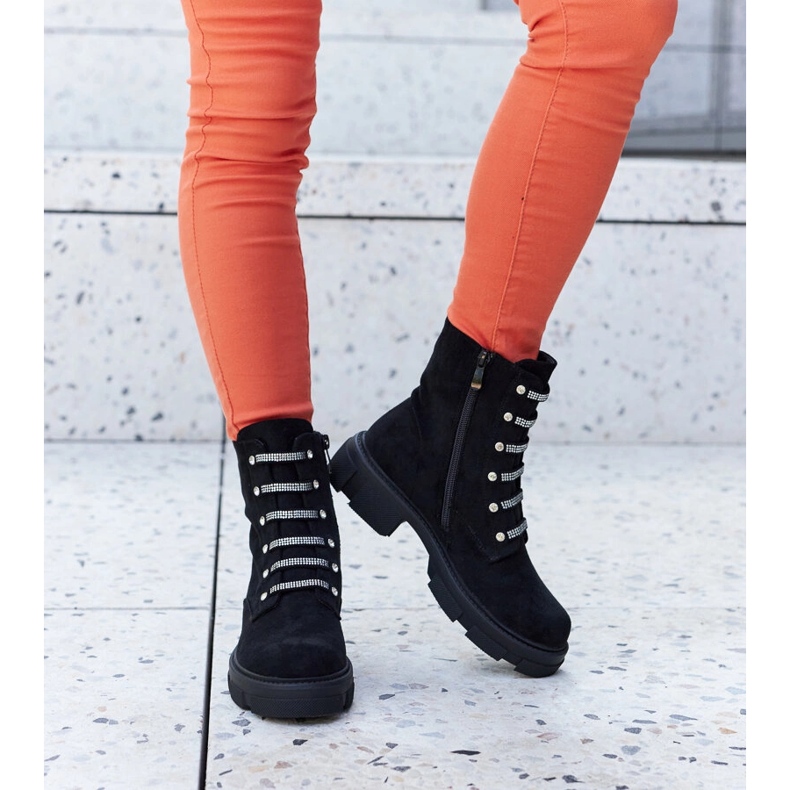 Czarne botki z cyrkoniami eko-zamsz Sfaranda 1