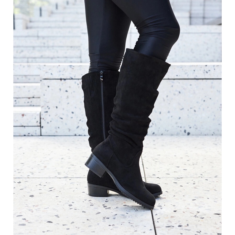 Czarne marszczone kozaki eko-zamsz Angelico 1