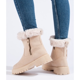 W. Potocki Beżowe zamszowe botki z futerkiem Potocki beżowy 2