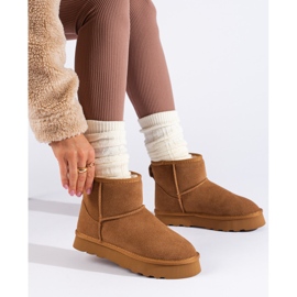 W. Potocki Brązowe zamszowe botki z futerkiem Potocki 1