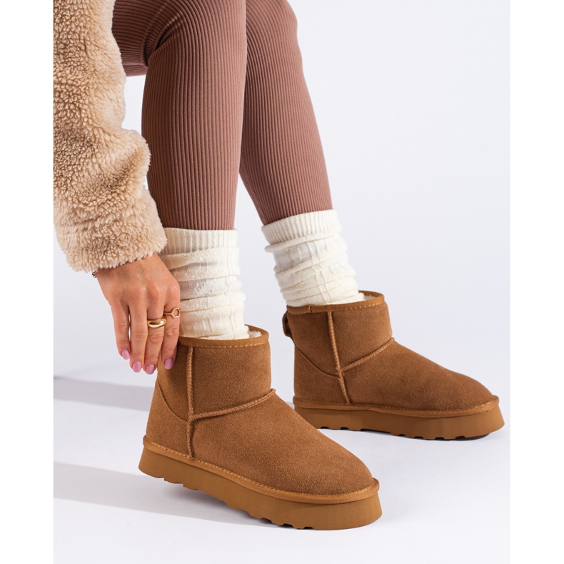 W. Potocki Brązowe zamszowe botki z futerkiem Potocki 1