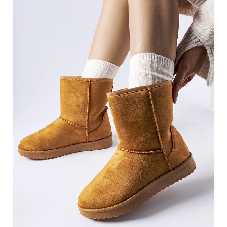 Karmelowe ocieplane klasyczne śniegowce Libero brązowe 1