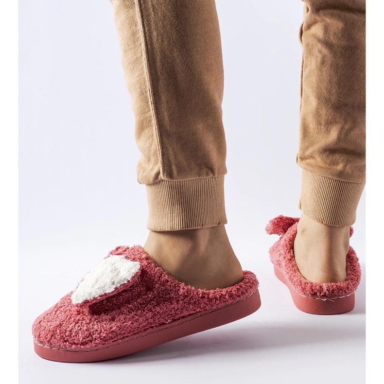 Ciemnoróżowe ciepłe kapcie z kokardką Delfio 1