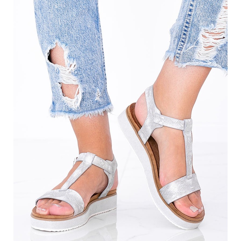 Srebrne sandały w motywie skóry węża Kiko srebrny 1