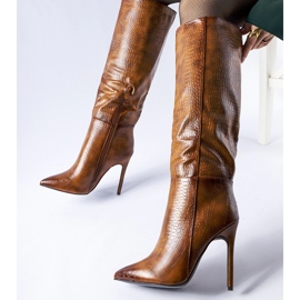 Brązowe ocieplane kozaki na szpilce Serpent 1