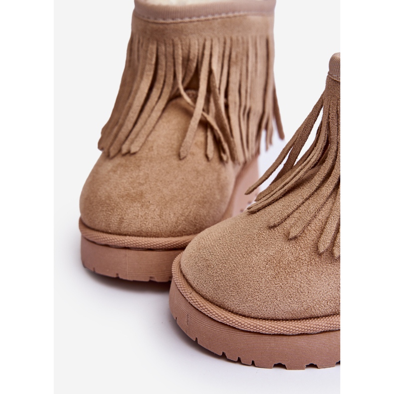 Ocieplane Botki Śniegowce Dziecięce Z Ozdobnymi Frędzlami Beżowe Nimia beżowy 1