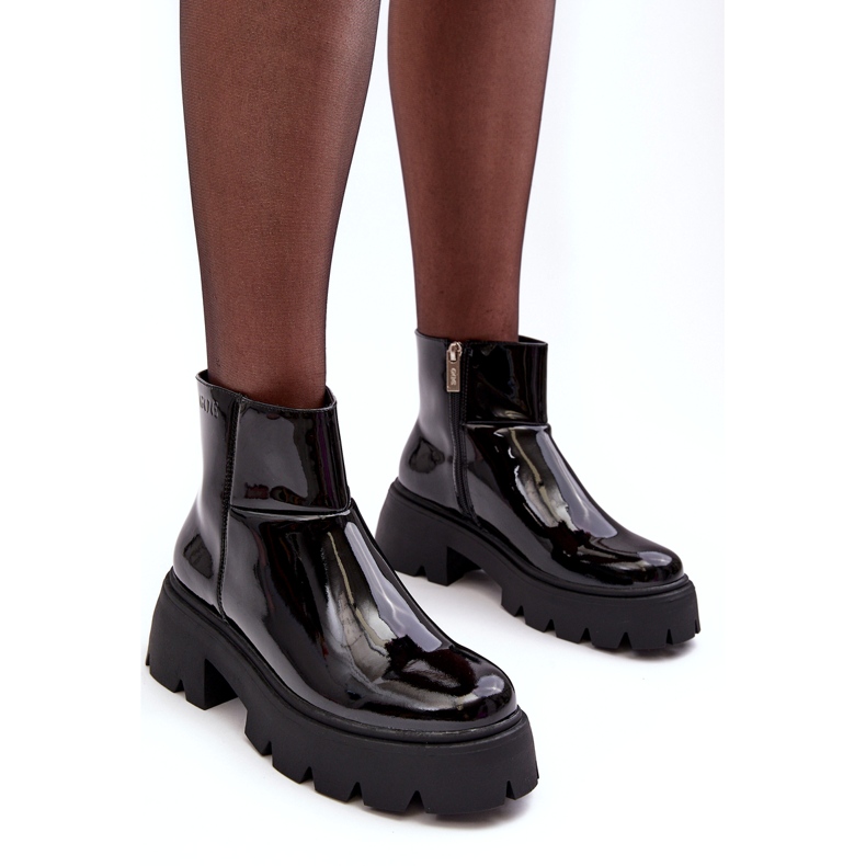 Lakierowane Skórzane Botki Damskie GOE MM2N4058 Czarne 2