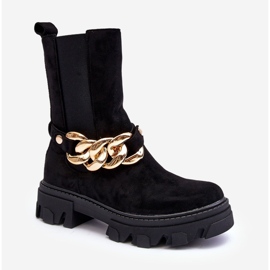 Zamszowe Botki Damskie Z Łańcuchem Czarne Nemette 1