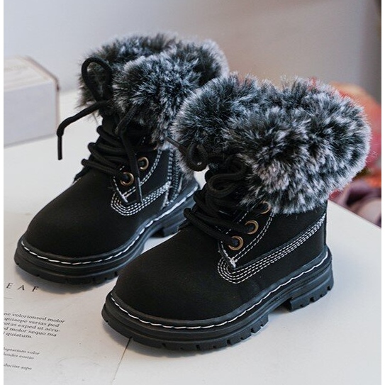 Dziecięce Trapery Botki Na Suwak z Futerkiem Czarne Gerande 1