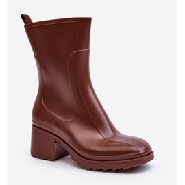 Damskie Matowe Kalosze Botki Na Obcasie Brązowe Bertaida 1